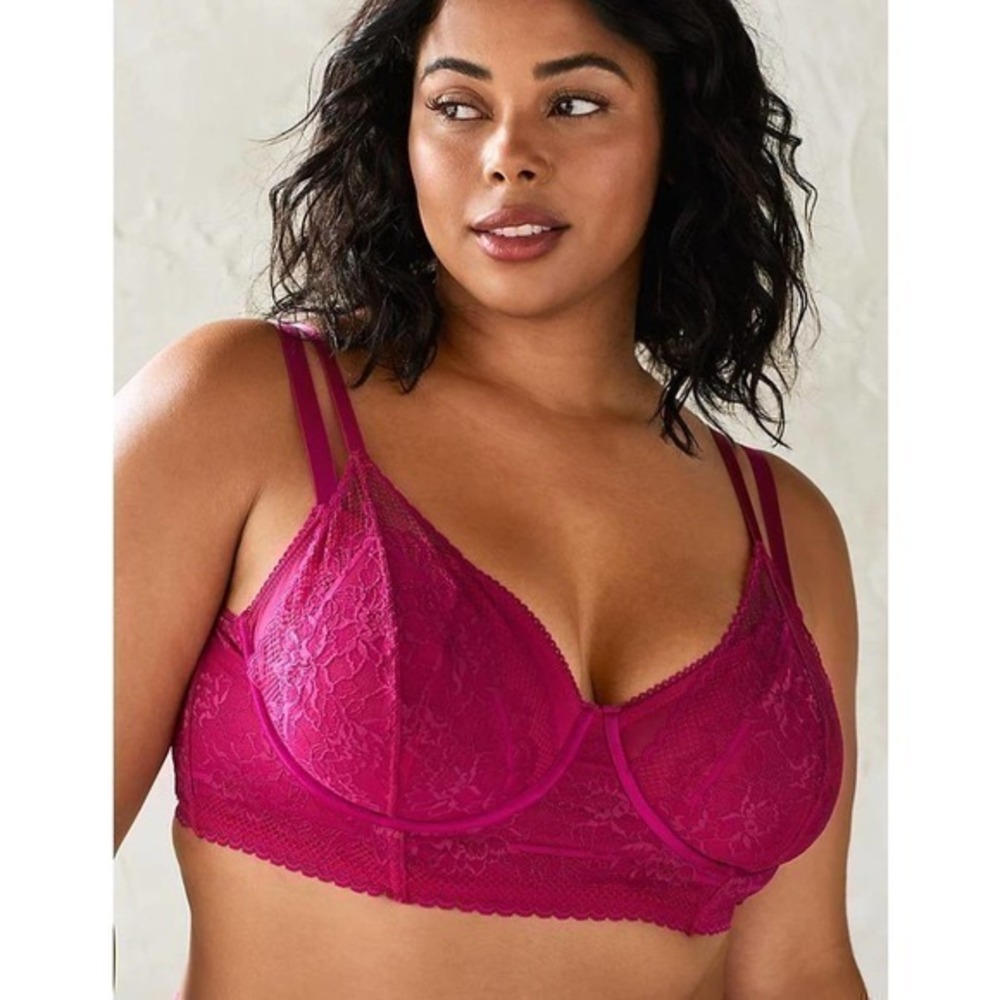 Torrid 2X New Fuschia Pink Strappy‎ Underwire Longline Lace & Mesh Bralette Bra